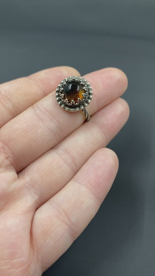 Sterling Amber Ring (size 6.5)