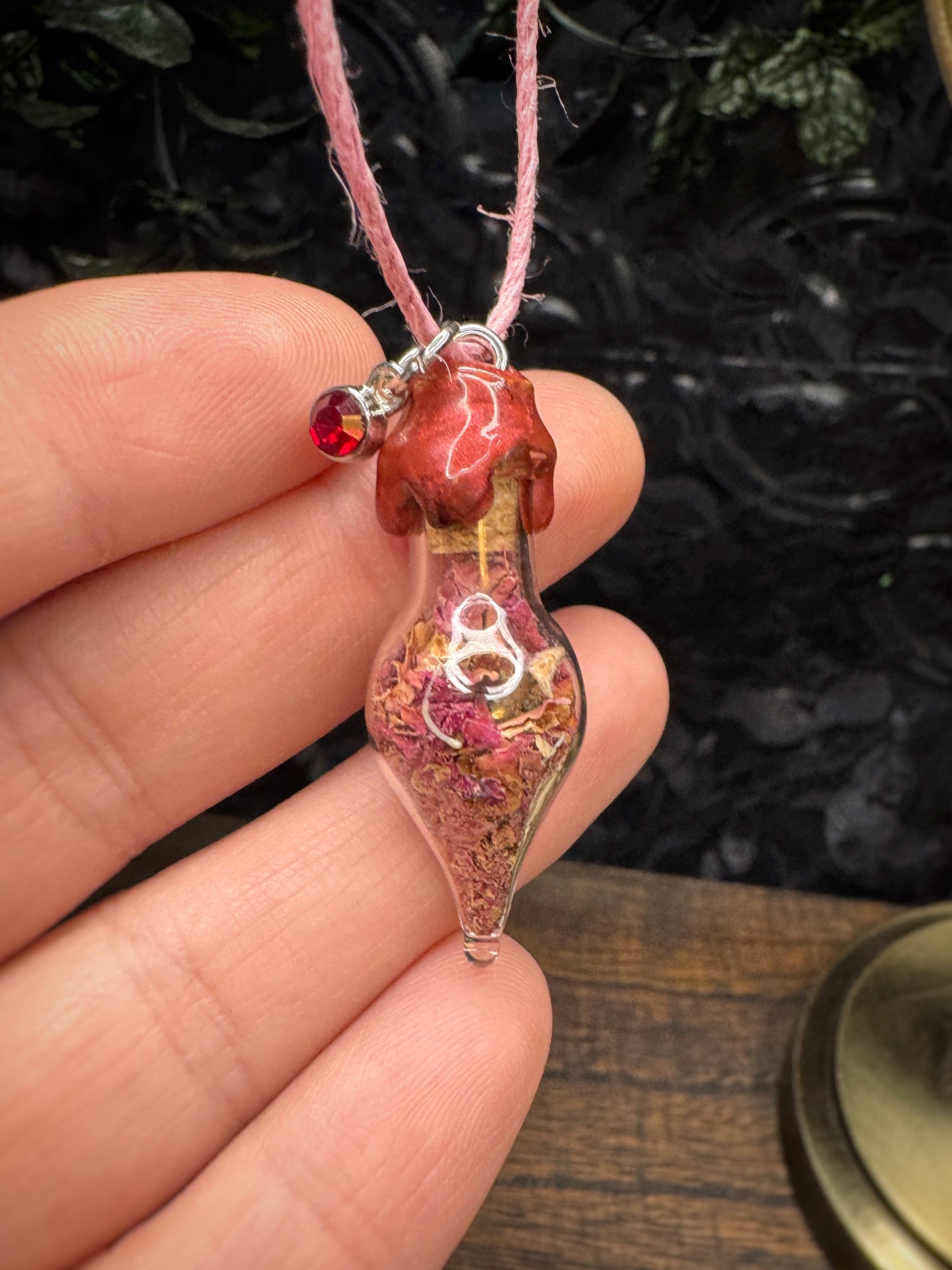 Rose Petal Charm Bottle Pendant