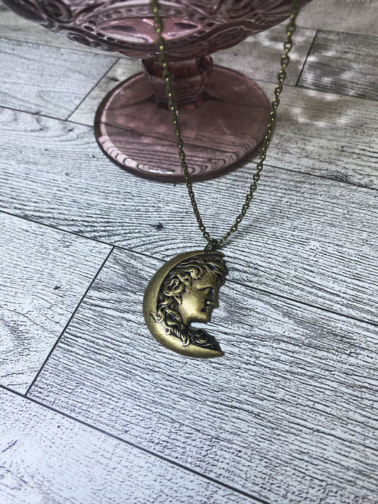 Selene Crescent Moon Brass Necklace