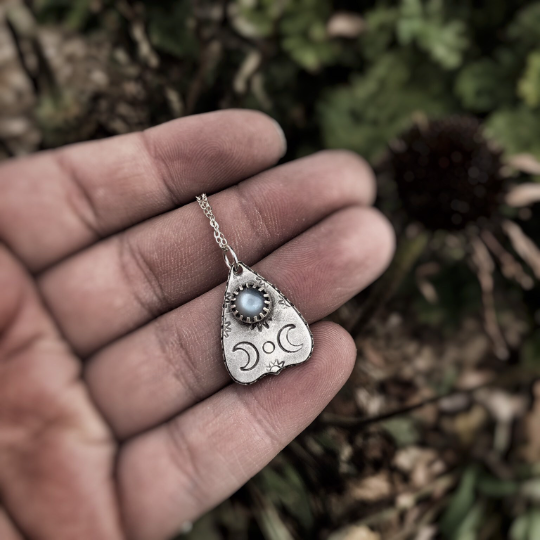 Black Moonstone Sterling Silver Mini Planchette Necklace
