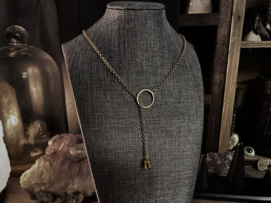 Bast Brass Cat Tooth Lariat Necklace