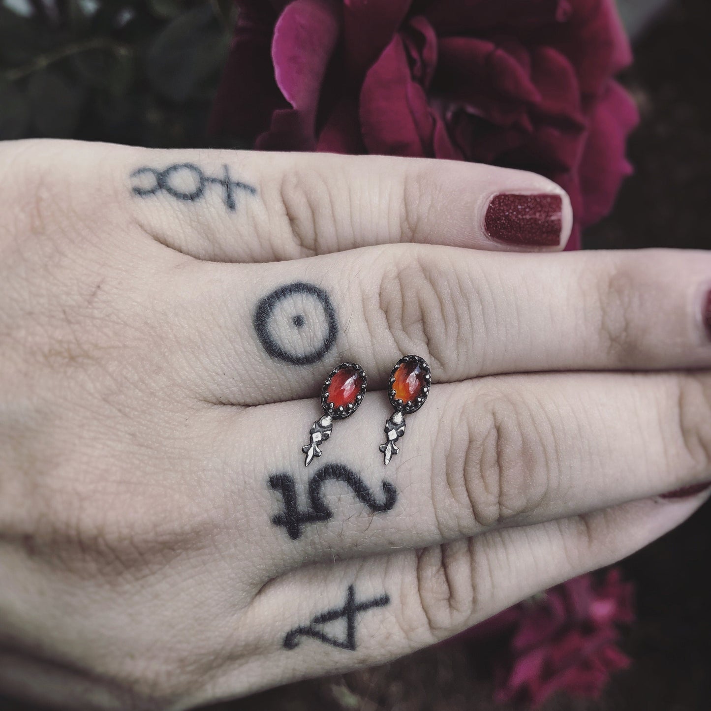 Dark Garnet Stud Earrings Ornament