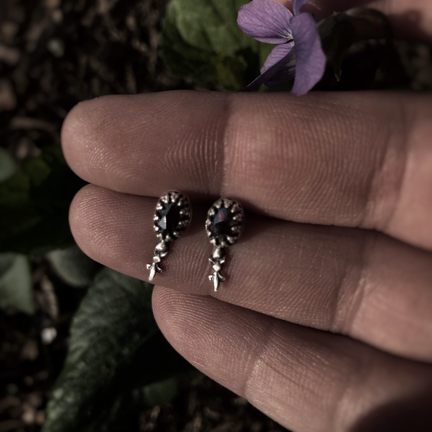 Nyctophobia: Sterling Silver and Hematite Filigree Stud Earrings
