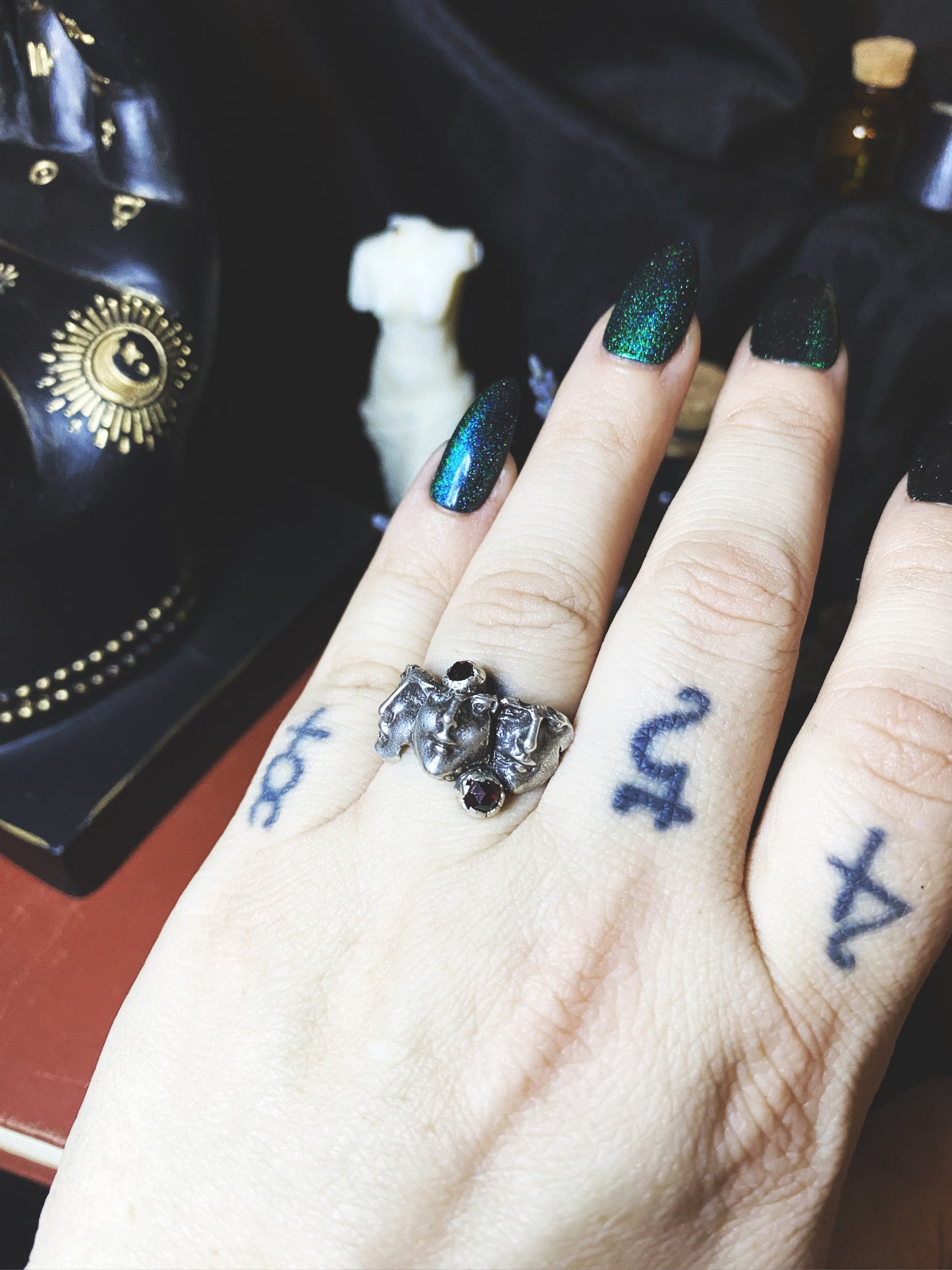 Hekate Silver and Garnet Ring